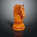 Ornate Orange Chess Knight Decorative Piece With Textured Carving And Shiny Reflective Base