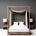 Wooden Four Poster Double Bed With Nightstands And Table Lamps In Grey Wall Room