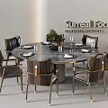 Modern Dining Table And Chairs Design With Round Top And Metal Frame Structure 3d model