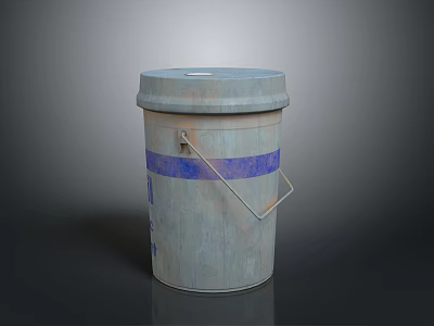 Durable Hardware Tools Storage Bucket With Gray Body Blue Stripe And Metal Handle 3d model
