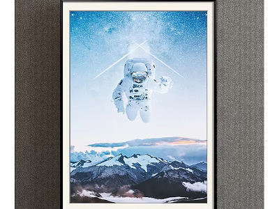 Astronaut Floating Figure Painting With Starry Sunset Sky And Snowy Mountains 3d model