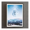Astronaut Floating Figure Painting With Starry Sunset Sky And Snowy Mountains