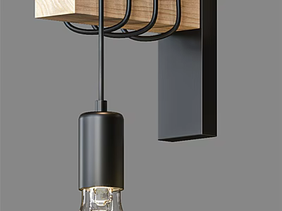 Modern Wall Sconce With Wooden And Black Metal Frame Clear Glass Bulb Contemporary Design 3d model