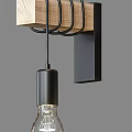 Modern Wall Sconce With Wooden And Black Metal Frame Clear Glass Bulb Contemporary Design