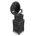 Vintage Retro Gramophone Audio System In Black With Cabinet Base And Horn Design