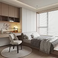 Minimalist Tatami Bedroom Interior Design With Writing Desk Chair Window Blinds And Built in Storage Cabinets