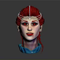 Woman with Red Hair and Braided Style Wearing Decorative Headband Red Eyes and Blue Collar