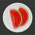 Two Fresh Juicy Red Watermelon Slices on a White Plate Ready to Eat