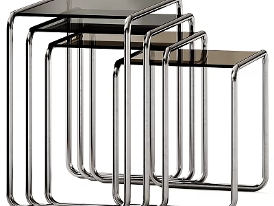 Modern Nesting Coffee Tables With Metal Frame And Transparent Glass Top 3d model