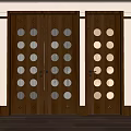 Middle ancient style solid wood glass single open double open door 3d model