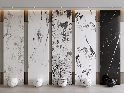 Modern Marble Wall Panels With Different Patterns And Decorative Spheres Interior Design 3d model