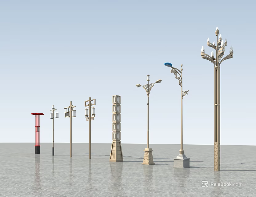 Outdoor Lamp Posts With Various Modern Designs For Street And Garden Lighting 3d model 