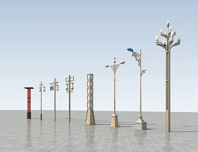Outdoor Lamp Posts With Various Modern Designs For Street And Garden Lighting 3d model