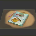 Spiral Notebook With Yellow Sticky Notes Pens And Pencil On Table 3d model