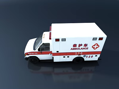 White Emergency Ambulance Function Vehicle With Red Cross Logo And 120 Number 3d model