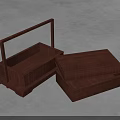 Brown Wooden Boxes With Handle And Open Lid On Gray Surface 3d model