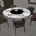 Modern Dining Table Set With Marble Top And Six Brown Leather Chairs 3d model