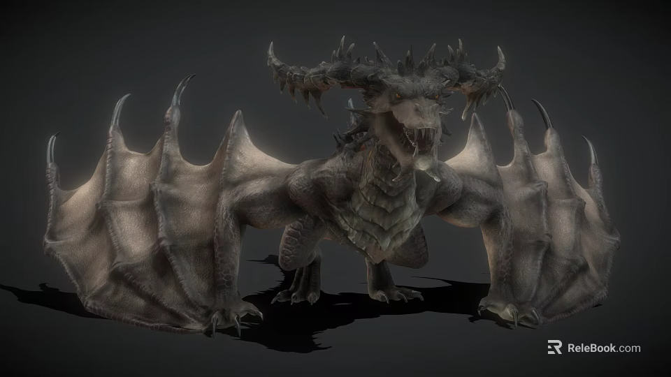 Fierce Mythical Dragon Character From Game And Film With Spiked Horns Large Wings Scaly Body 3d model 