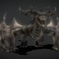 Fierce Mythical Dragon Character From Game And Film With Spiked Horns Large Wings Scaly Body