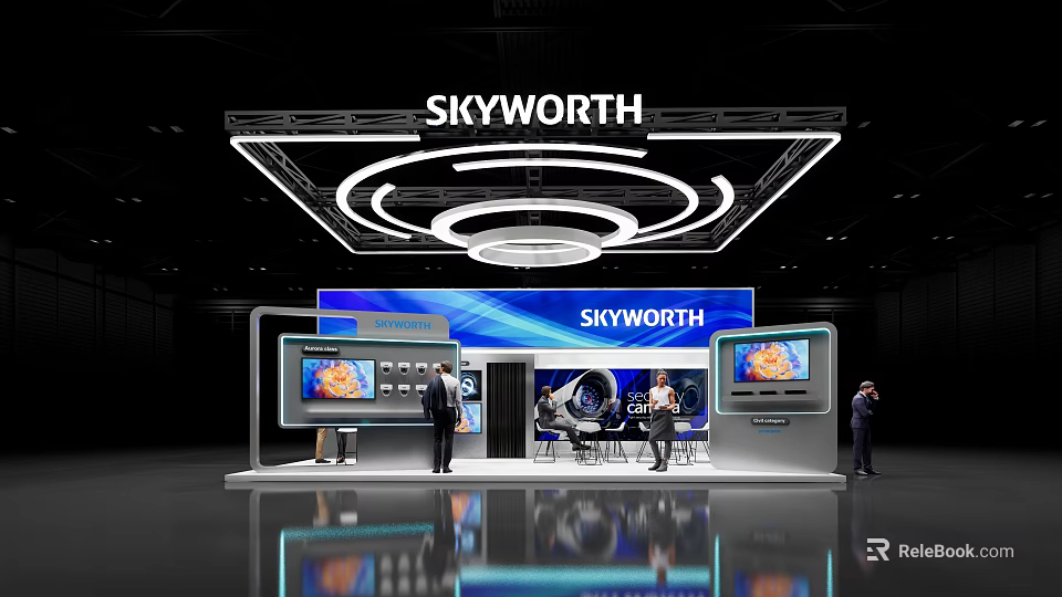 Skyworth Exhibition Booth With Modern Lighting Design And TV Display Screens At Trade Show 3d model 