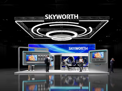 Skyworth Exhibition Booth With Modern Lighting Design And TV Display Screens At Trade Show 3d model