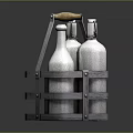 Metal Wine Rack With Wooden Handle Holding Three Silver Bottles For Home Use