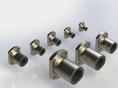 Multiple Metal Cylindrical Mechanical Connectors With Square Flange Bases And Hollow Tubes 3d model