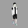 A Young Man Wearing White Vest Black Shorts And Green Sneakers Walking