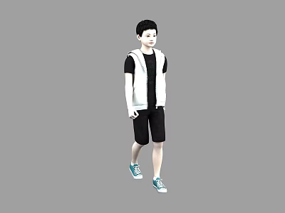A Young Man Wearing White Vest Black Shorts And Green Sneakers Walking 3d model