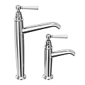 Various Stylish Chrome Faucets With Classic Cross Handles And Modern Spout Shapes