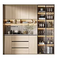 Modern Wooden Wine Cabinet Interior With Glass Doors Wine Bottles Glassware And Decorative Lighting