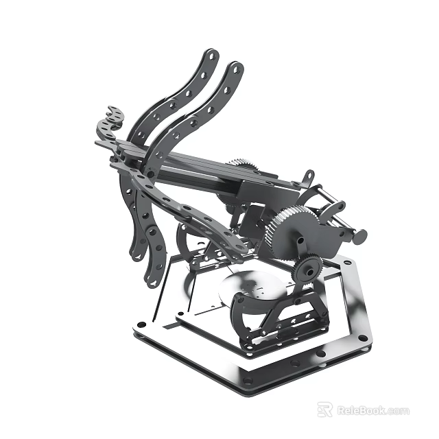 Mechanical Metal Assembly Structure With Gear Lever And Bracket Components 3d model 