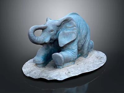 Blue Elephant Sculpture With Intricate Design On Natural Stone Base 3d model