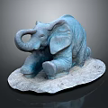 Blue Elephant Sculpture With Intricate Design On Natural Stone Base