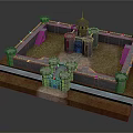 Cartoon Castle Scene With Stone Walls Towers Moat And Green Grass