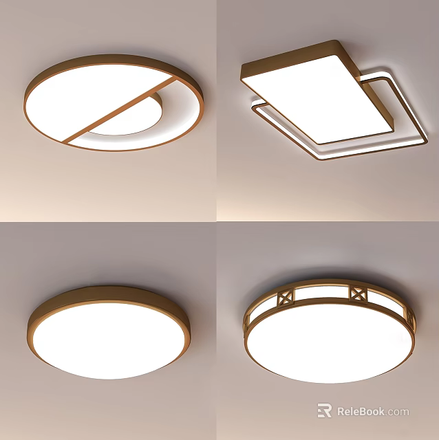 Modern Ceiling Lights With Round And Square Shapes Golden Frame Design 3d model