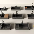 Different Designs Of Modern Kitchen Sinks With Faucet Drainboard And Cutting Board
