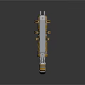 Futuristic Sci Fi Gun With Golden Silver Metal Parts Wooden Grip And Green Glowing Elements