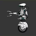 Humanoid Robot Character Design With Single Wheel Base White Black Body And Blue Mechanical Accents