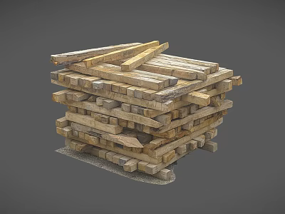 Stacked Wooden Planks as Building Construction Material with Natural Texture and Various Lengths 3d model