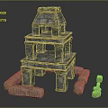 Ancient Style Multi Layered Stone Structure With Surrounding Stone Blocks 3d model