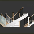 Various Modern Elegant Staircase Designs With Wooden Steps And Iron Glass White Railings 3d model
