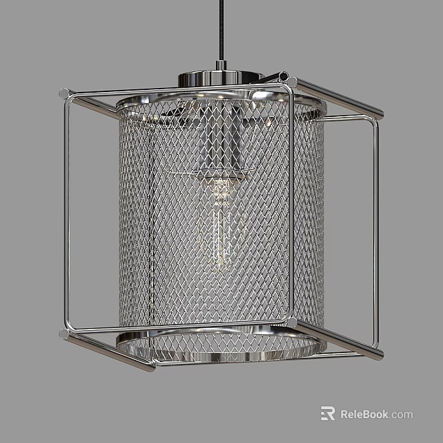 Modern Square Chandelier with Chrome Metal Frame and Mesh Shade for Contemporary Interior 3d model 