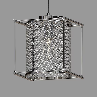 Modern Square Chandelier with Chrome Metal Frame and Mesh Shade for Contemporary Interior 3d model