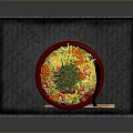 Red Bowl Japanese Ramen With Fresh Vegetables Sliced Meat Nori On Black Tray And Chopsticks