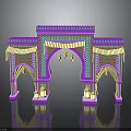 Arabian Style Archway With Colorful Geometric Patterns Decorative Canopies Lantern Decorations And Purple Pink Blue Tones