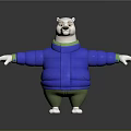 Cute Animated Polar Bear Character In Blue Puffer Jacket And Green Pants With Arms Outstretched