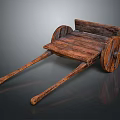 Vintage Wooden Cart With Rustic Wooden Frame Large Wheels And Long Handles