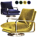 Luxury Green And Teal Velvet Single Seater Sofa With Metal Armrests And Circular Base