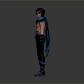 Shirtless Male Character With Intricate Tattoos Black Gloves Black Pants Blue Shoes And Blue Accents